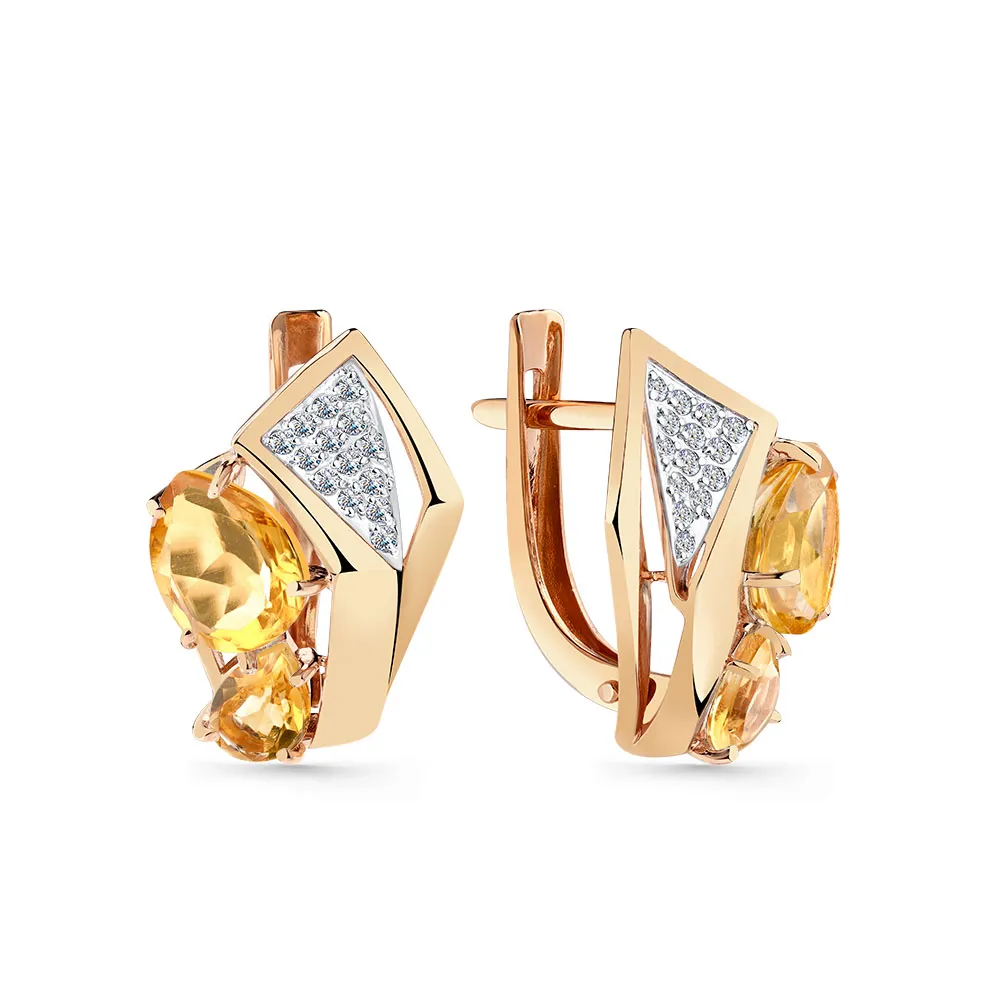 Cercei din aur roșu cu Cubic Zirconia Incolor, Citrin