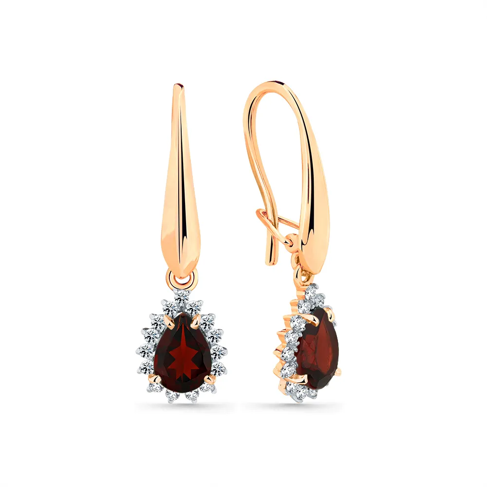Cercei Suspendați din aur roșu cu Cubic Zirconia Incolor, Granat sital