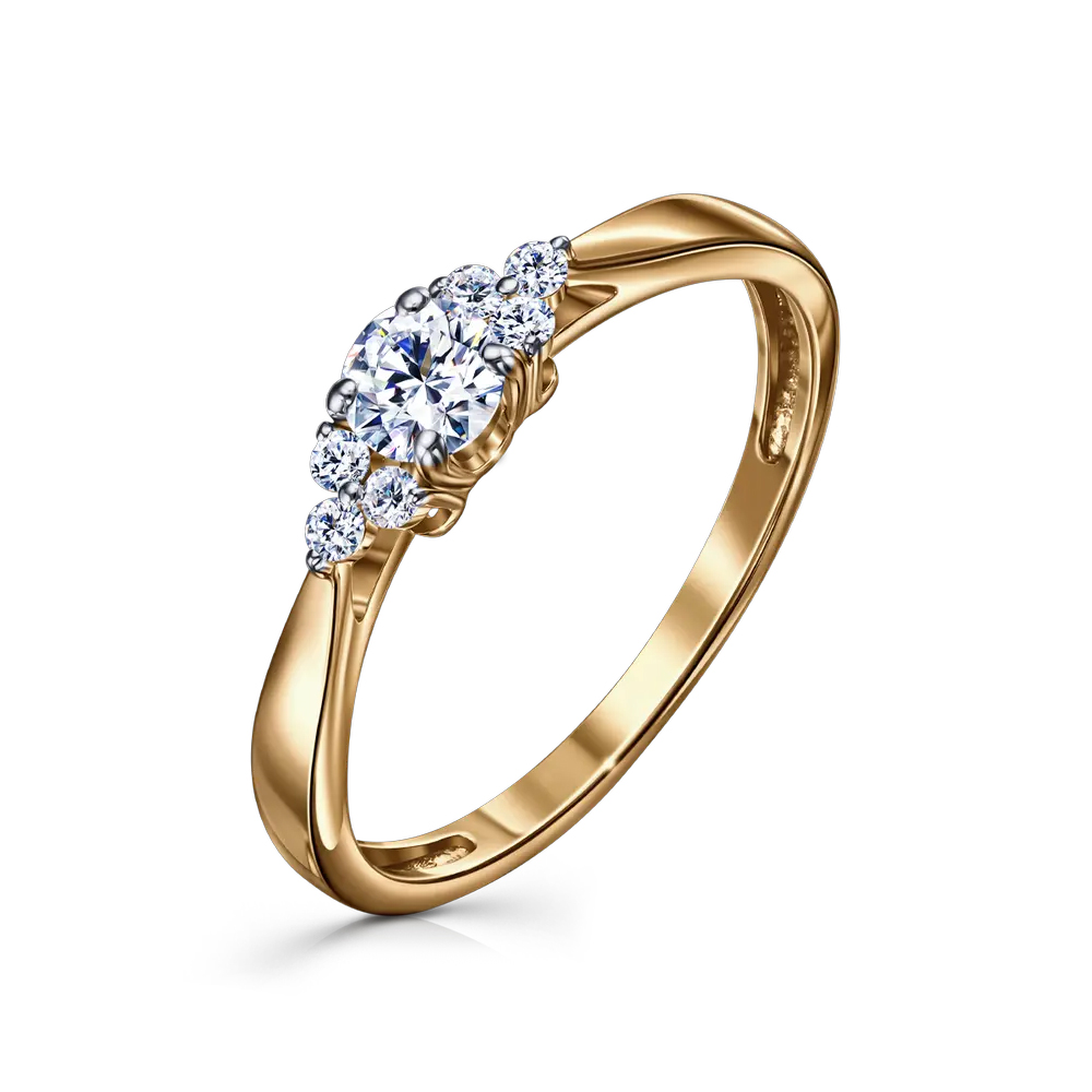 Inel din aur roșu cu pietre Cubic Zirconia Incolor