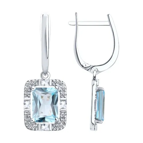 Cercei Suspendați din aur alb cu Cubic Zirconia Incolor, Topaz albastru