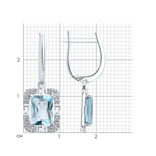 Cercei Suspendați din aur alb cu Cubic Zirconia Incolor, Topaz albastru