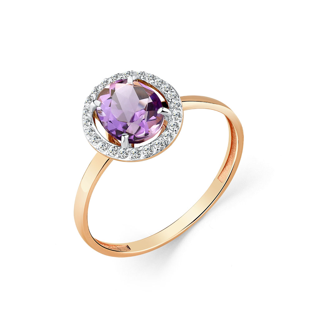 Inel din aur roșu cu pietre Cubic Zirconia Incolor, Ametist