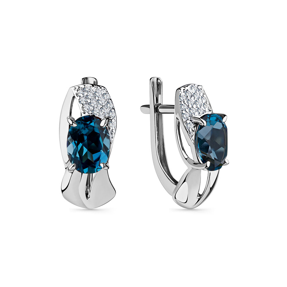 Cercei din aur alb cu pietre Cubic Zirconia Incolor, Topaz London