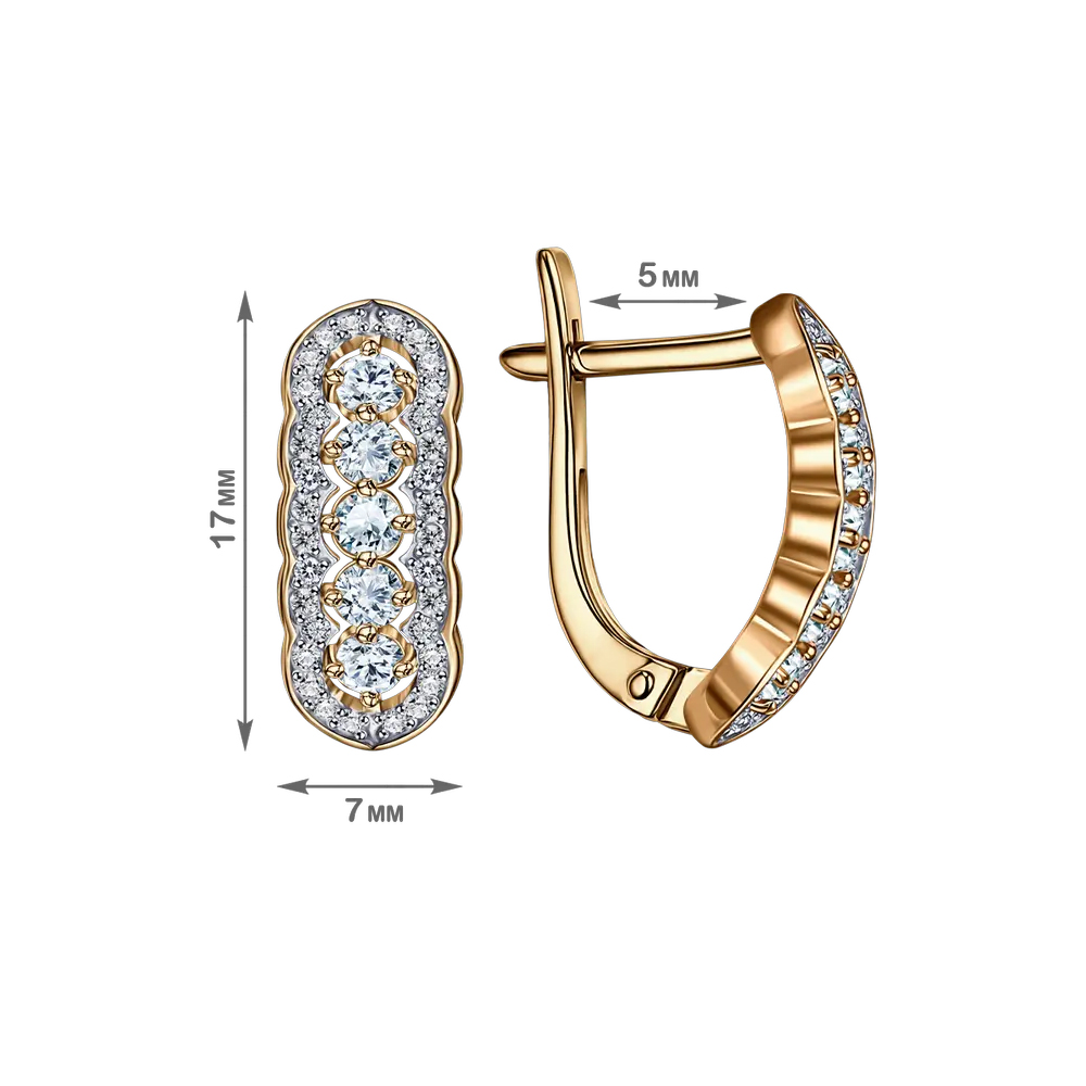 Серьги из красного золота с камнями Фианит