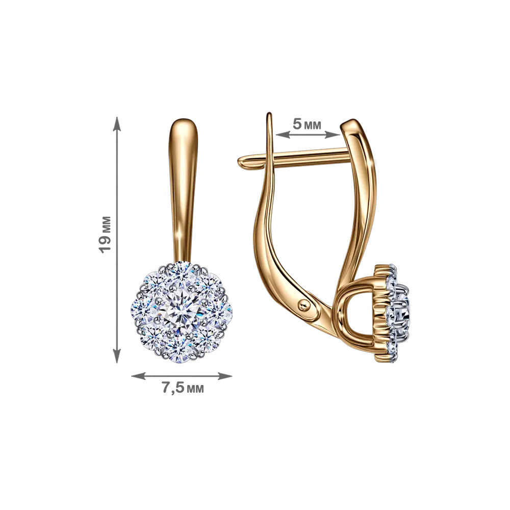 Серьги из красного золота с камнями Фианит