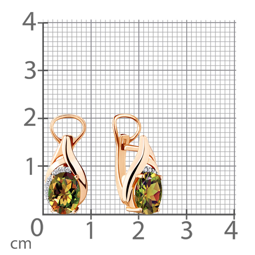 Серьги из красного золота с камнями Фианит, Султанит (синт.)