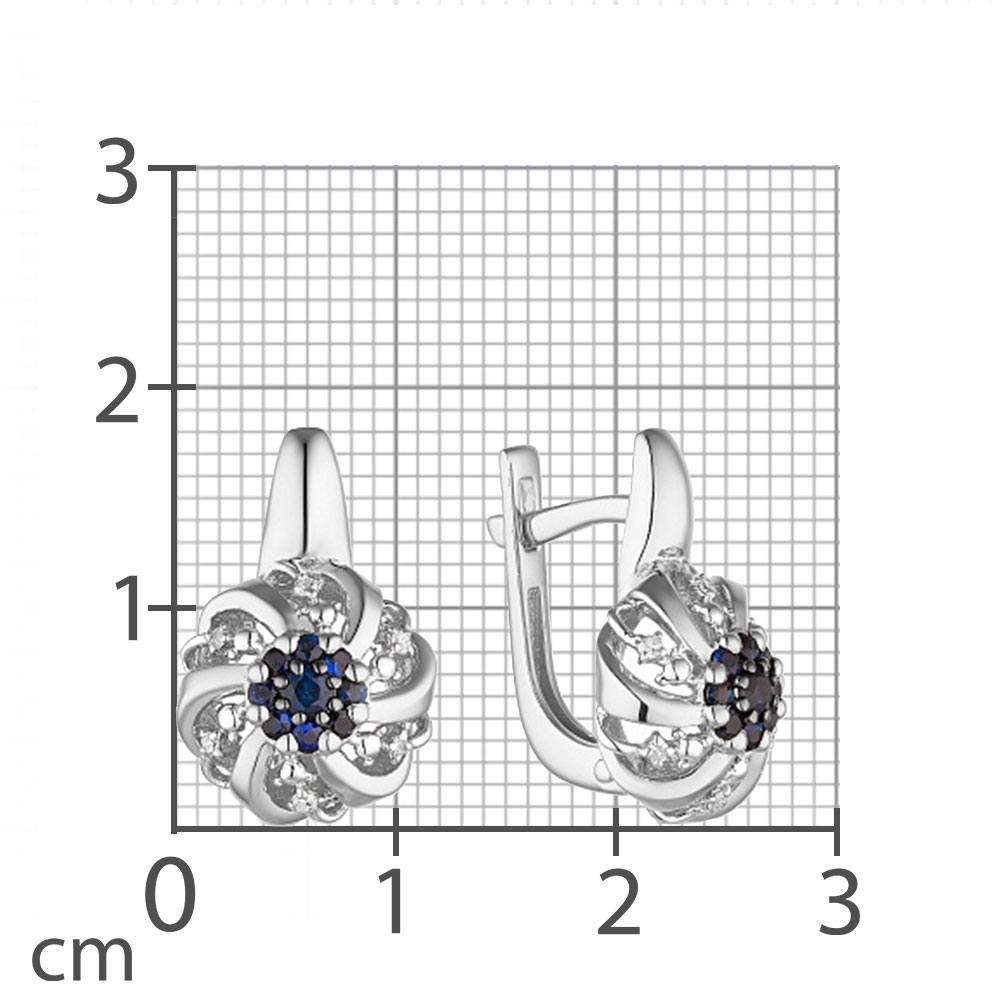 Серьги из белого золота с камнями Бриллиант, Сапфир
