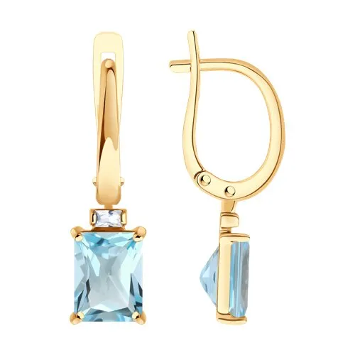 Cercei Suspendați din aur roșu cu Cubic Zirconia Incolor, Topaz albastru