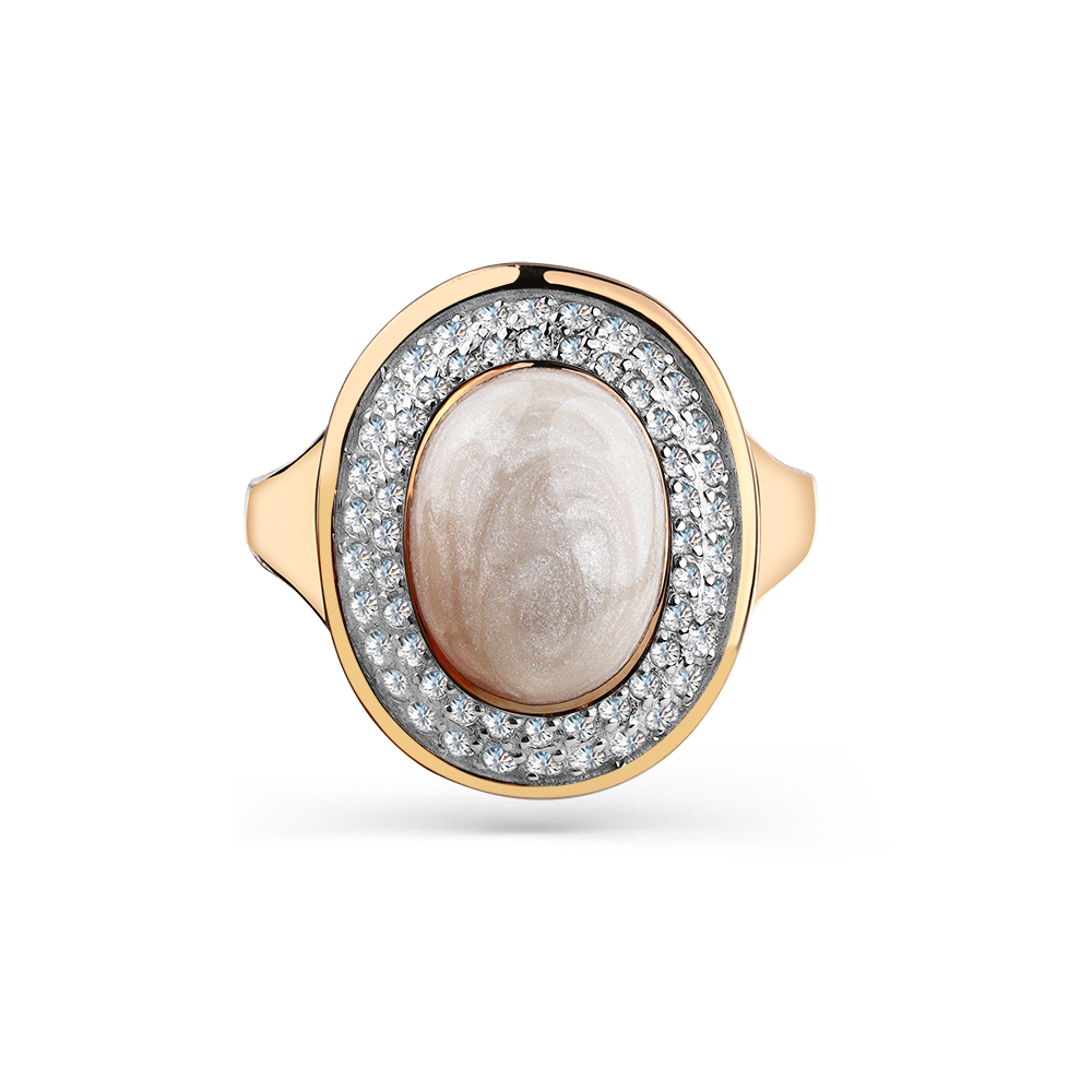 Inel din aur roșu cu pietre Cubic Zirconia Incolor, Emailare