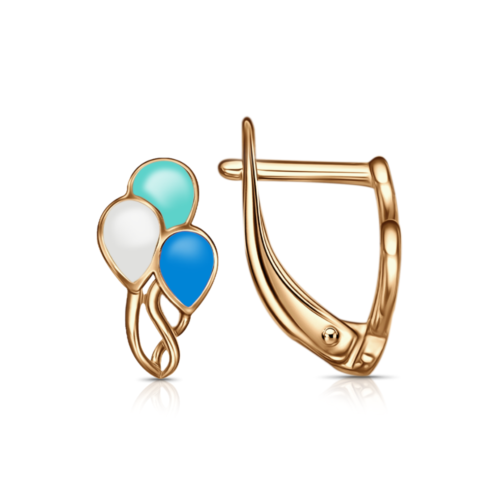 Детские серьги из красного золота с камнями Эмаль