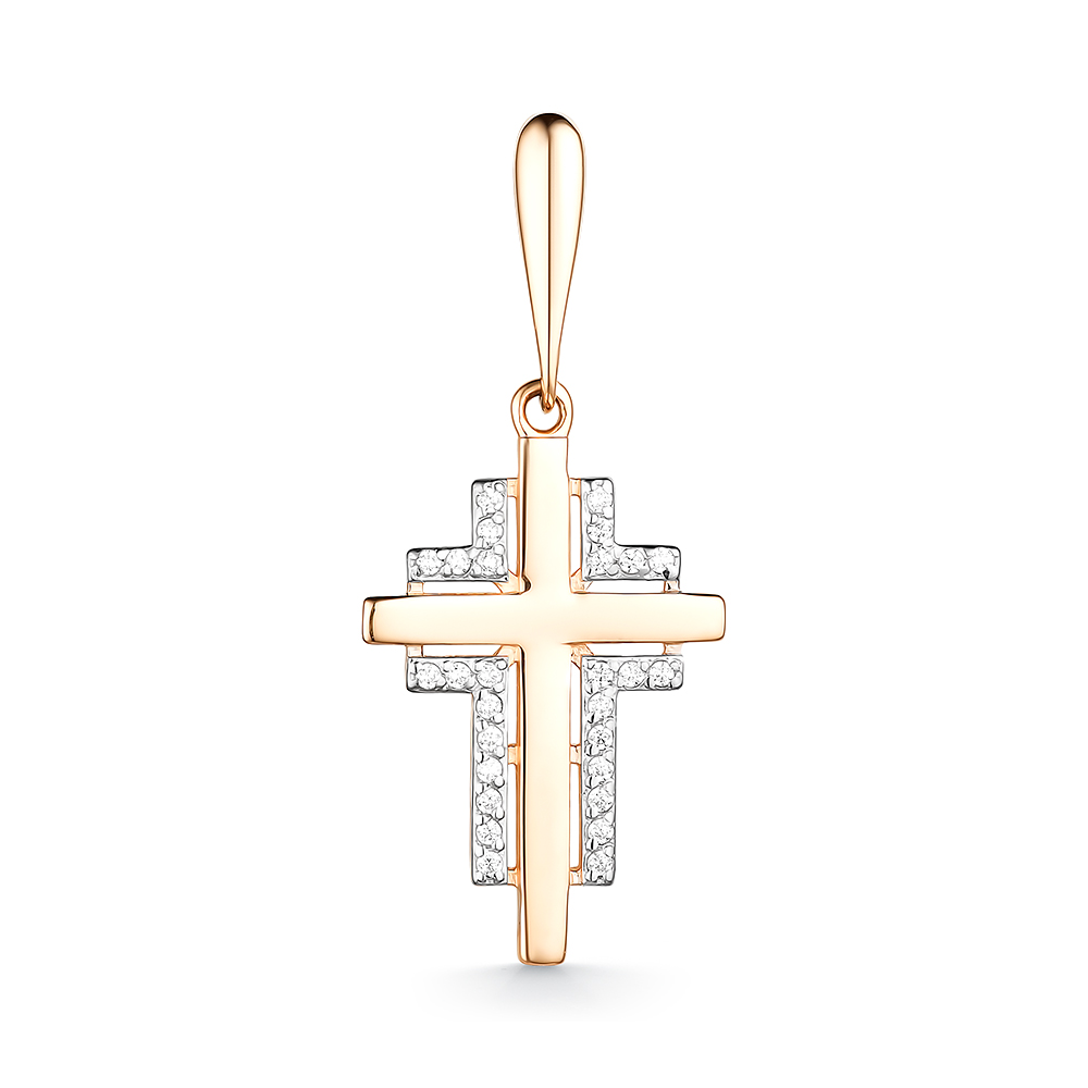 Cruce din aur roșu cu pietre Cubic Zirconia Incolor