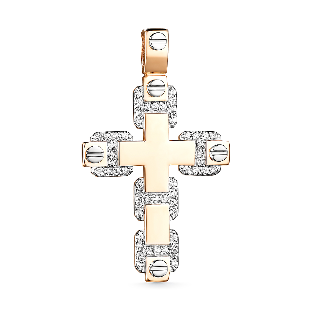 Cruce din aur roșu cu pietre Cubic Zirconia Incolor