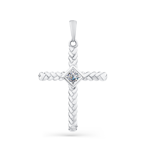 Cruce din aur alb cu pietre Cubic Zirconia Incolor