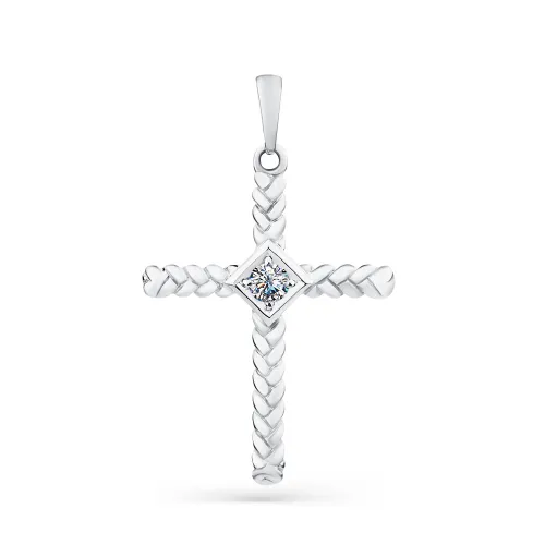 Cruce din aur alb cu Cubic Zirconia Incolor