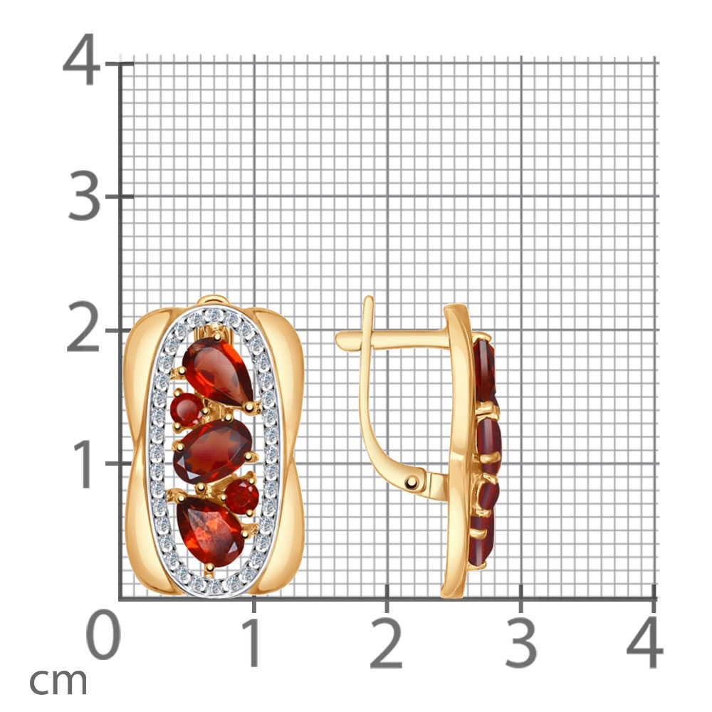 Cercei din aur roșu cu pietre Cubic Zirconia Incolor, Granat