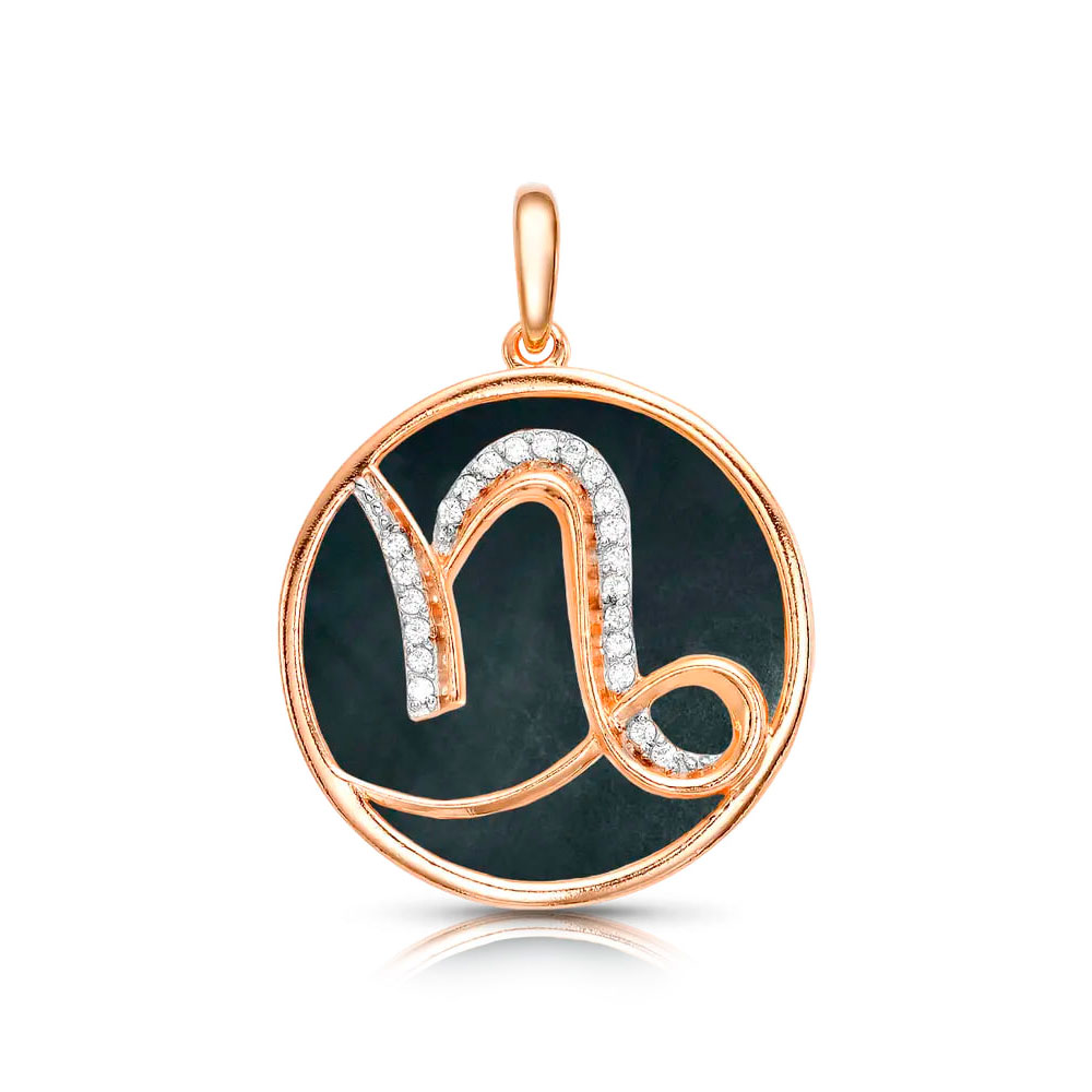 Pandantiv din aur roșu cu Cubic Zirconia Incolor, Agat negru