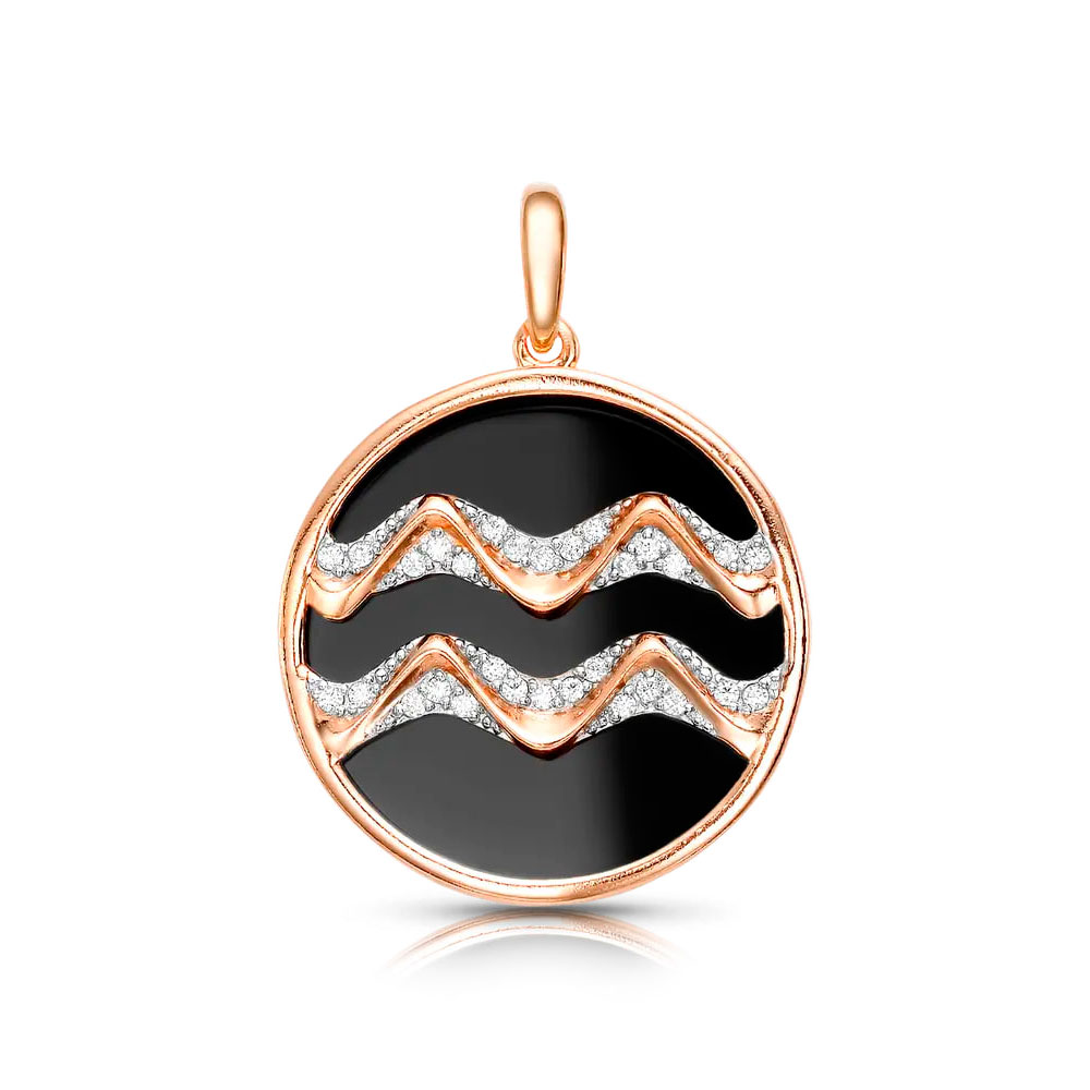 Pandantiv din aur roșu cu Cubic Zirconia Incolor, Agat negru