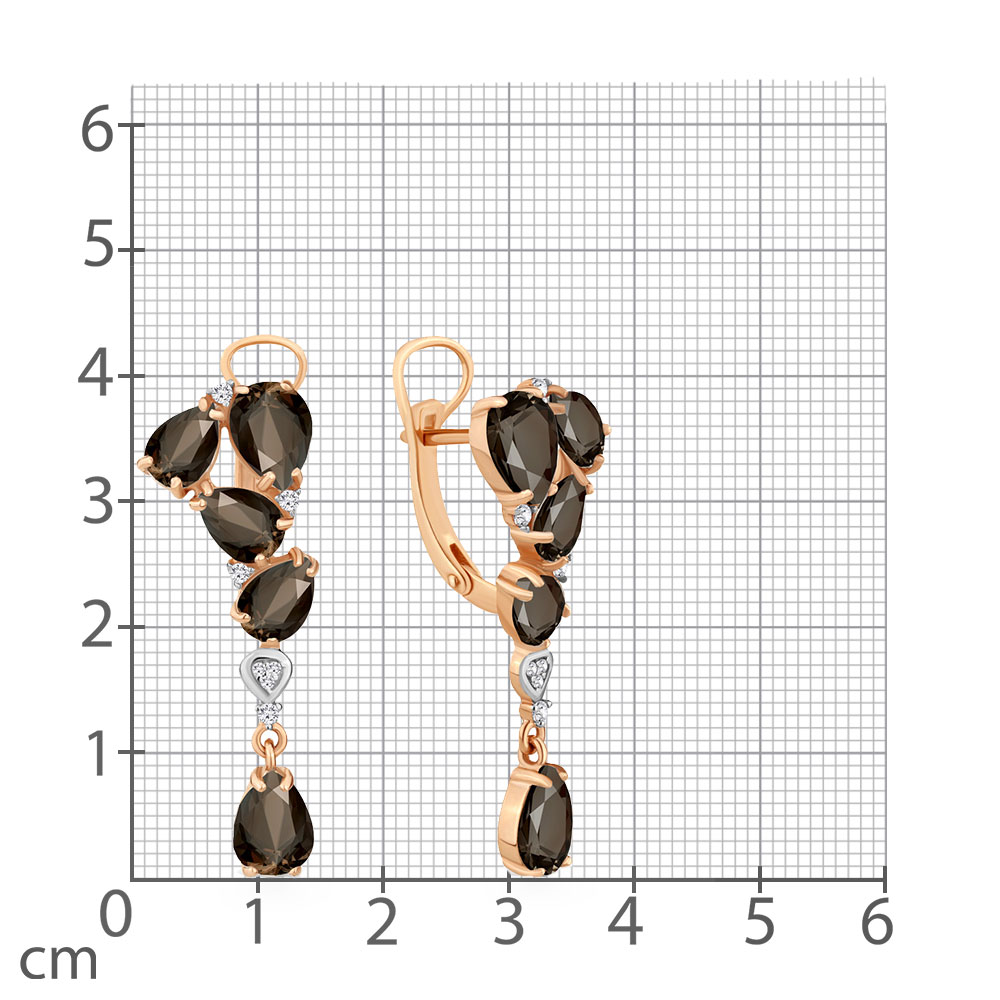 Cercei Suspendați din aur roșu cu pietre Cubic Zirconia Incolor, Cuarț fumuriu