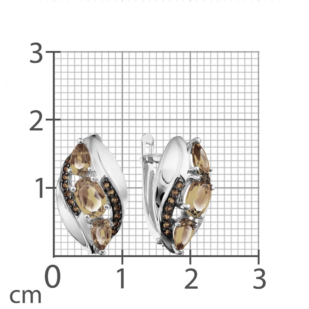 Cercei din aur alb cu Cubic Zirconia Incolor, Cuarț fumuriu