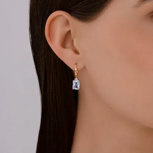 Cercei Suspendați din aur roșu cu Cubic Zirconia Incolor, Topaz albastru