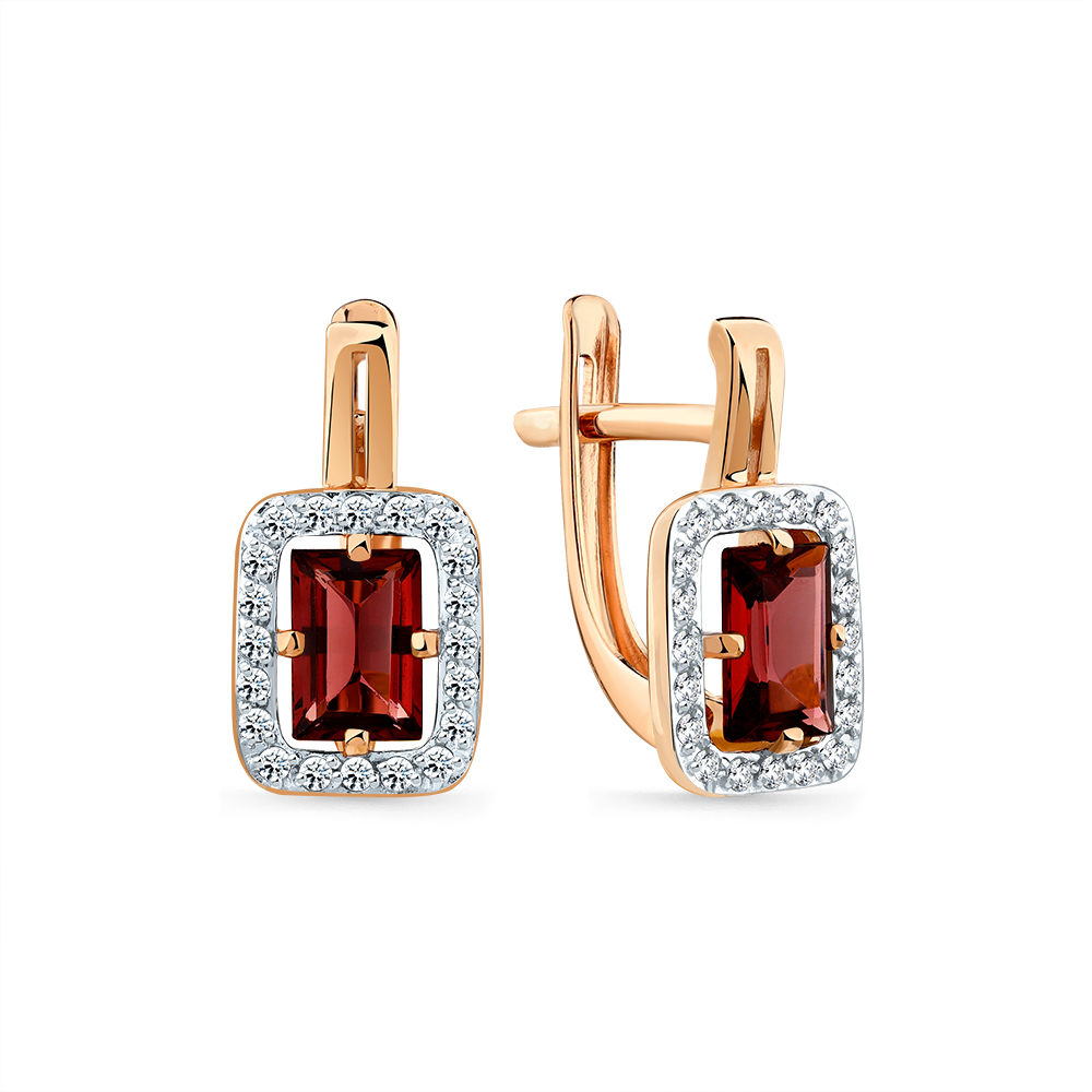 Cercei din aur roșu cu pietre Cubic Zirconia Incolor, Granat