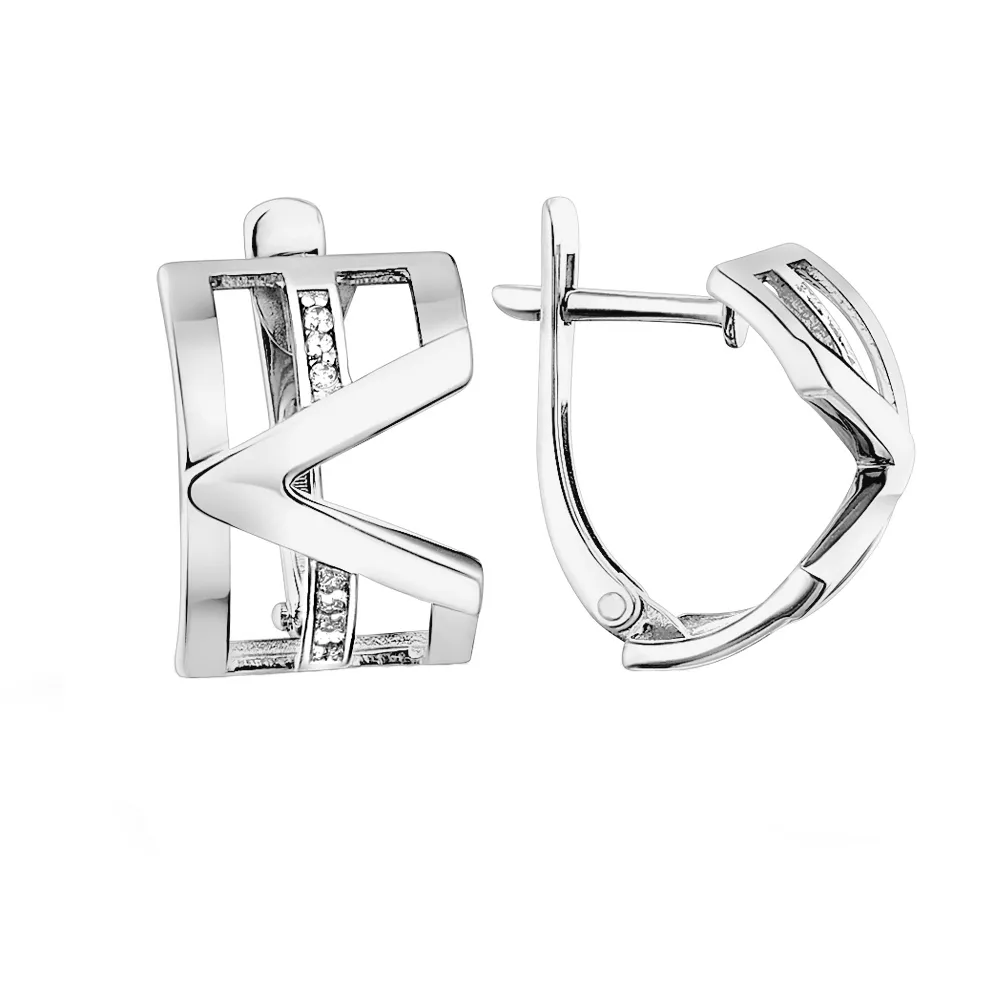 Cercei din aur alb cu Cubic Zirconia Incolor