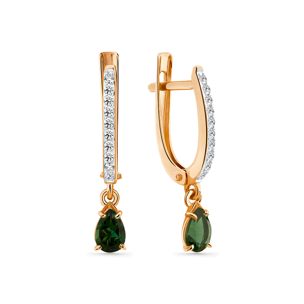 Cercei Suspendați din aur roșu cu pietre Cubic Zirconia Incolor, Turmalin (sintetic)