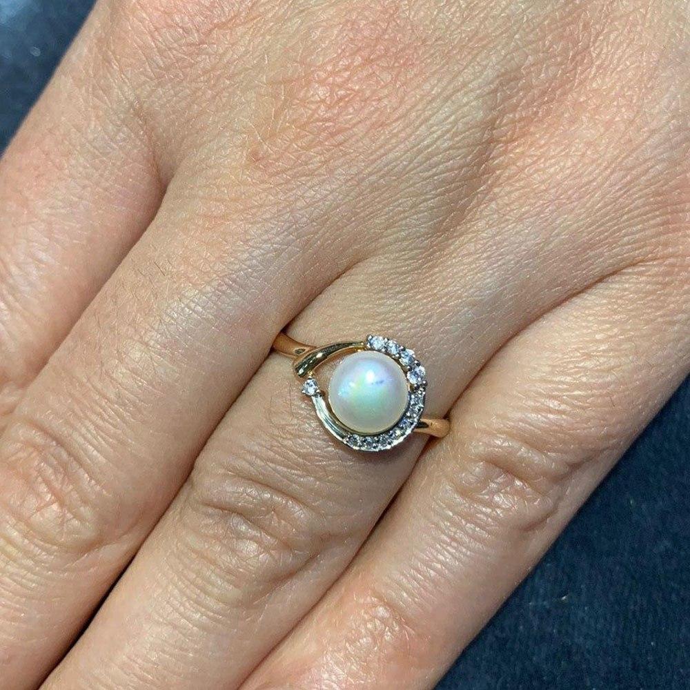 Inel din aur roșu cu pietre Cubic Zirconia Incolor, Perla Albă