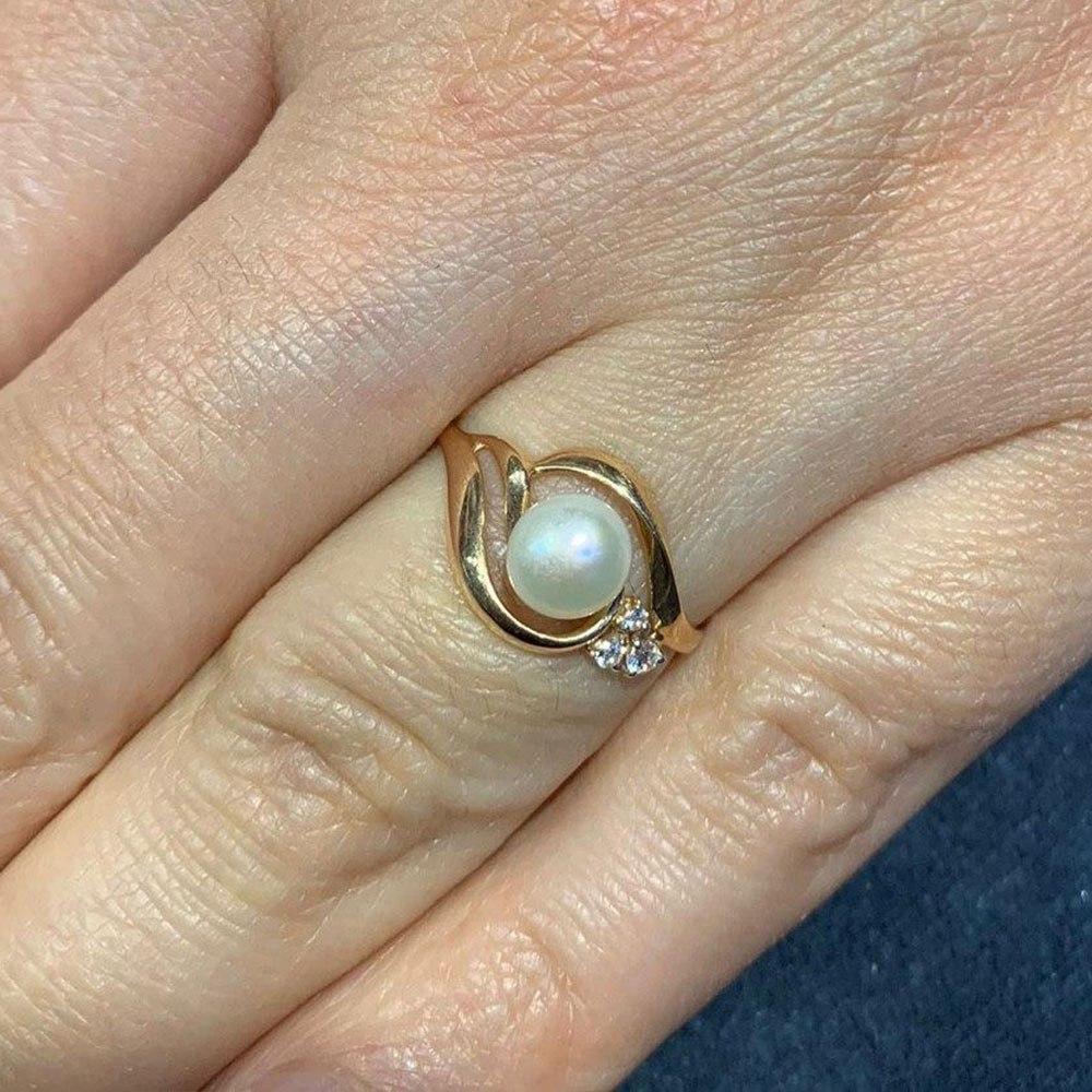 Inel din aur roșu cu pietre Cubic Zirconia Incolor, Perla Albă
