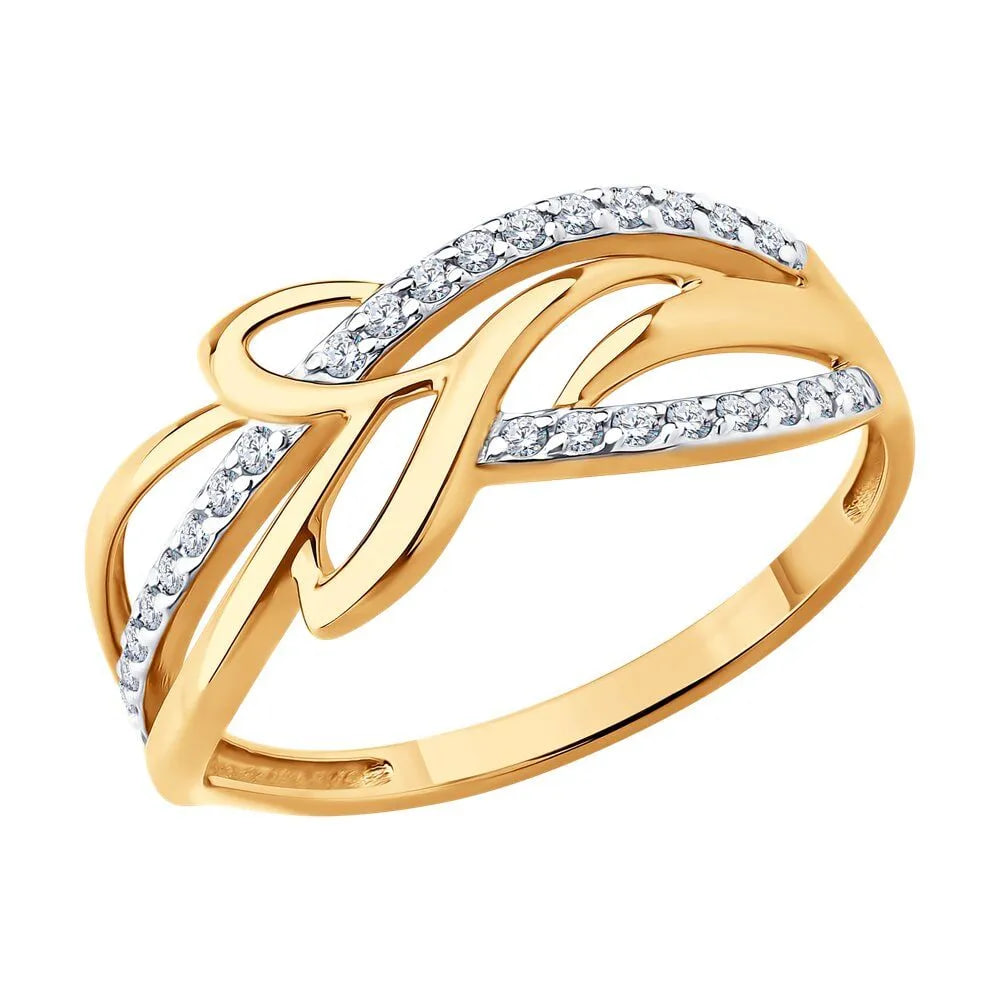 Inel din aur roșu cu pietre Cubic Zirconia Incolor