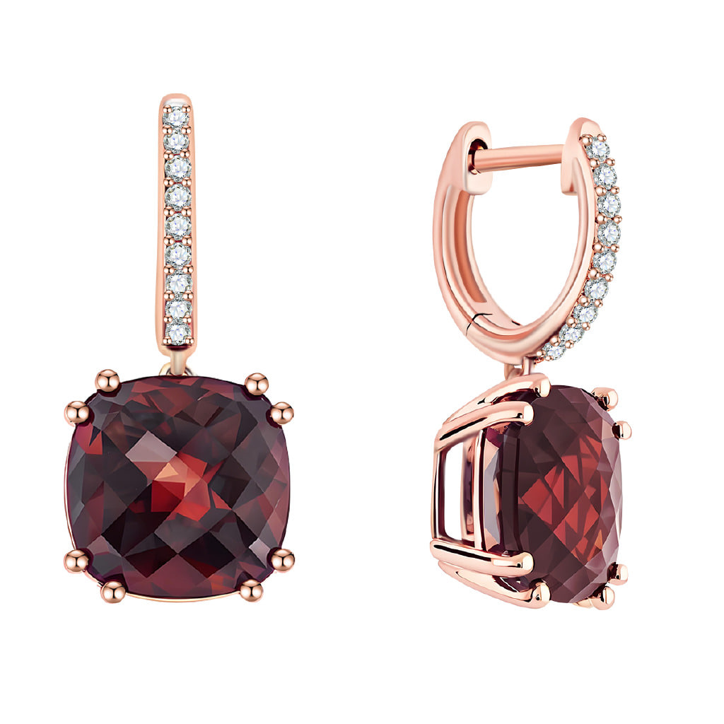 Cercei Creole din aur roșu cu pietre Diamant, Granat