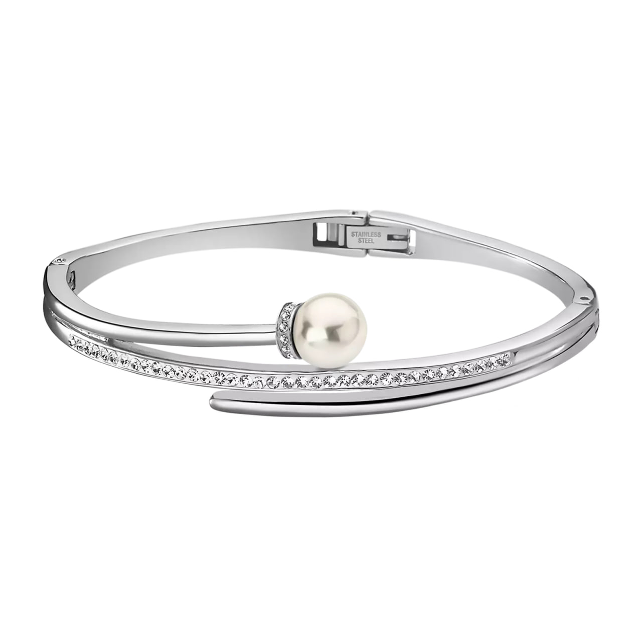 Brățara din oțel  cu pietre Cubic Zirconia Incolor, Perla Imit.
