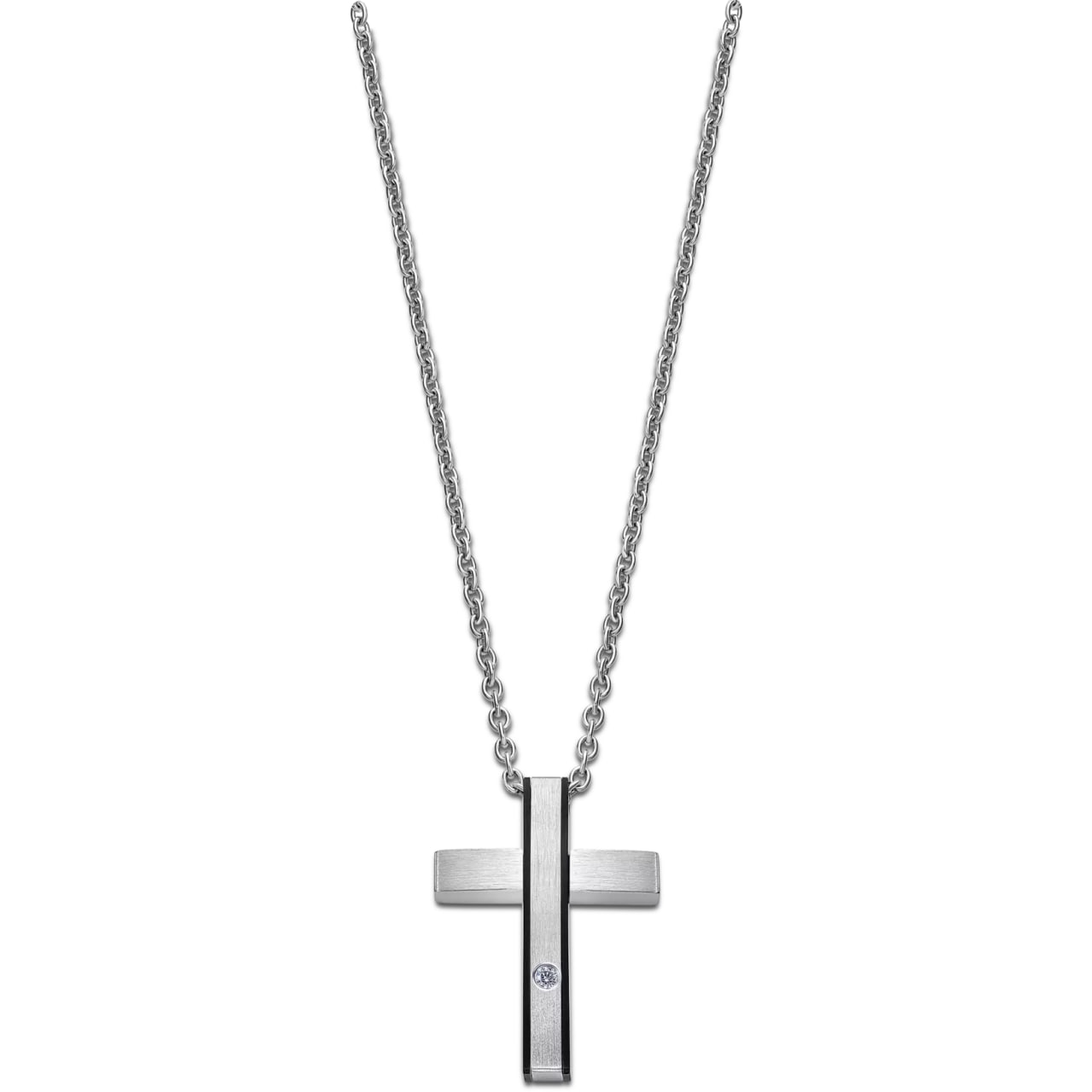 Colier p/u bărbați din oțel  cu pietre Cubic Zirconia Incolor