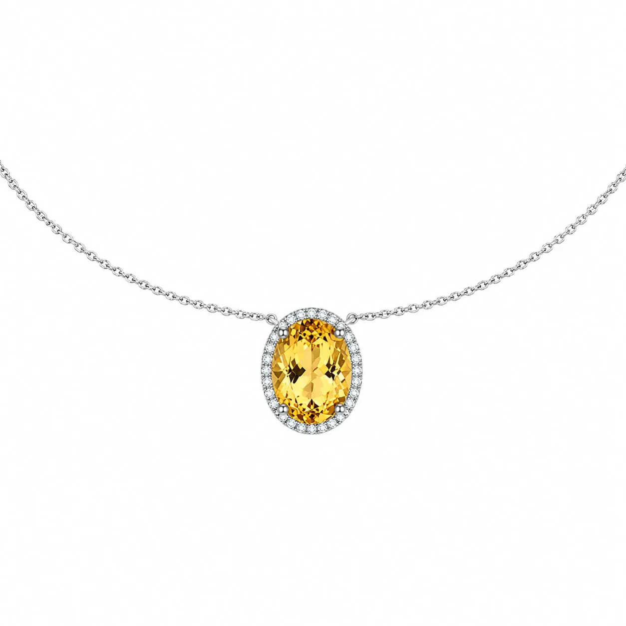 Colier din aur alb cu Diamant, Citrin