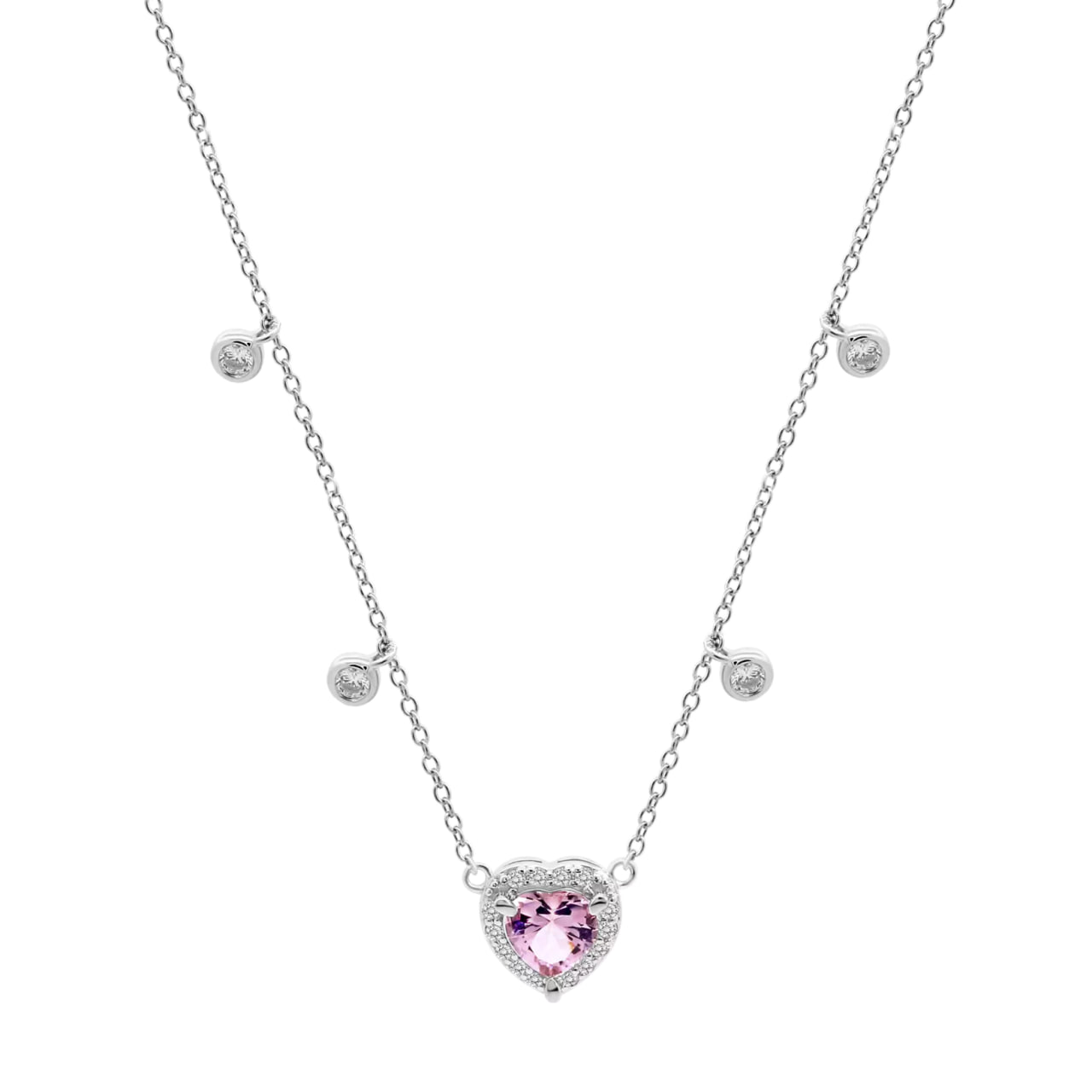 Colier din argint  cu pietre Cubic Zirconia Incolor, Cubic Zirconia Roz