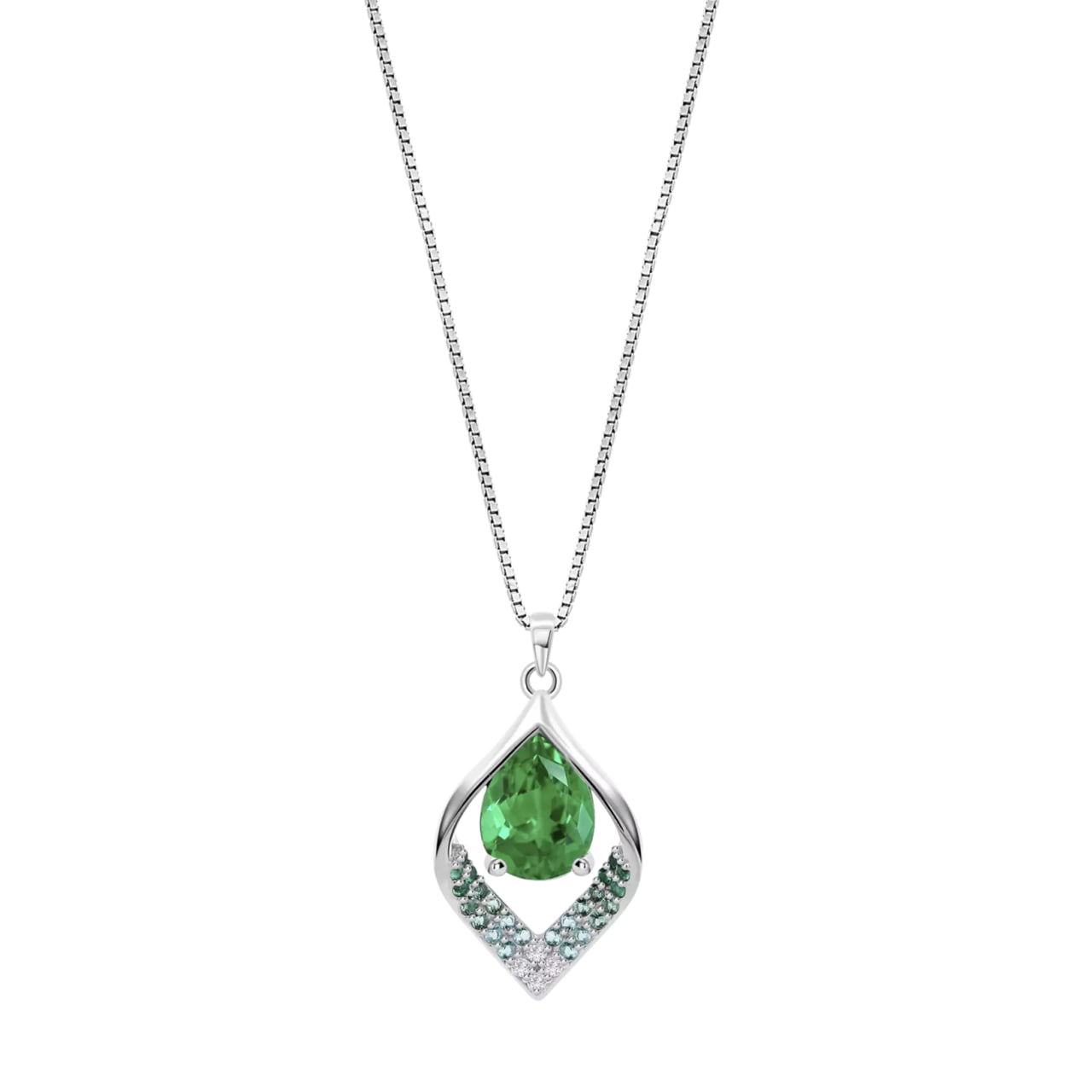 Colier din argint  cu pietre Cubic Zirconia Incolor, Cubic Zirconia Verde