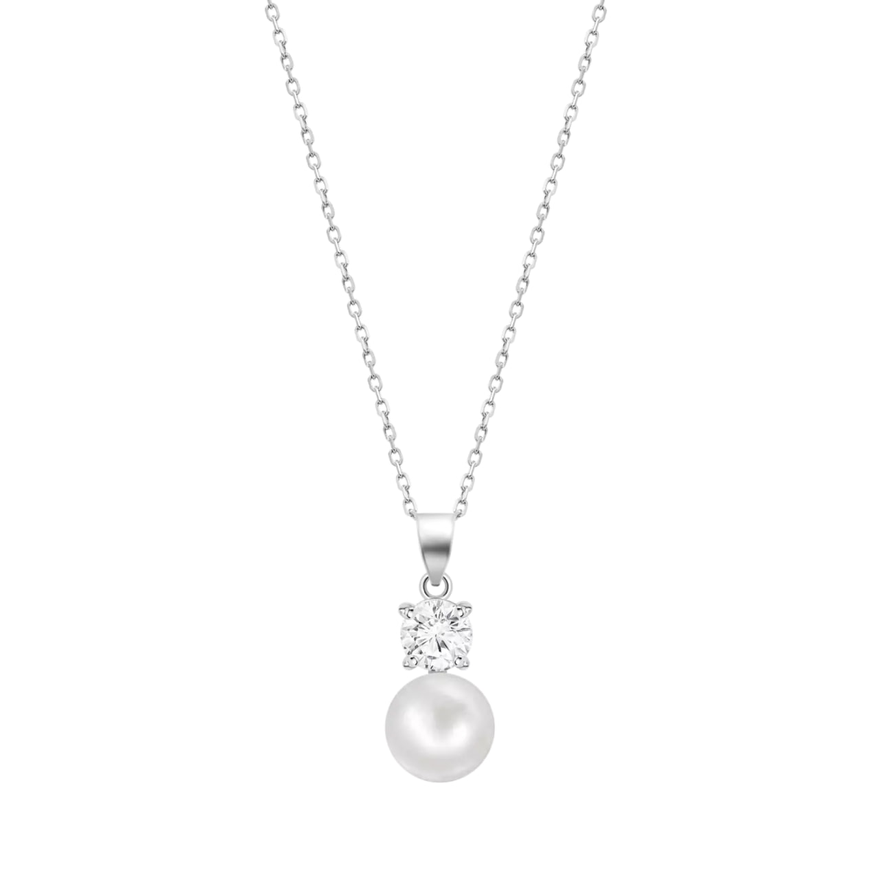 Colier din argint  cu pietre Cubic Zirconia Incolor, Perla Albă
