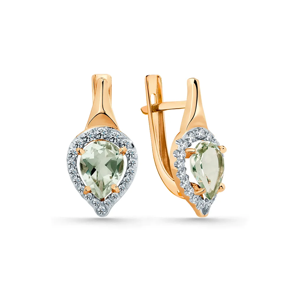 Cercei din aur roșu cu Cubic Zirconia Incolor, Prasiolit