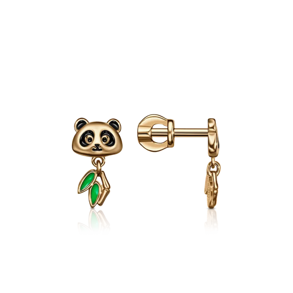 Серьги Пусеты из красного золота с камнями Эмаль