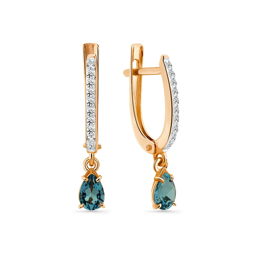 Cercei Suspendați din aur roșu cu Cubic Zirconia Incolor, Topaz London