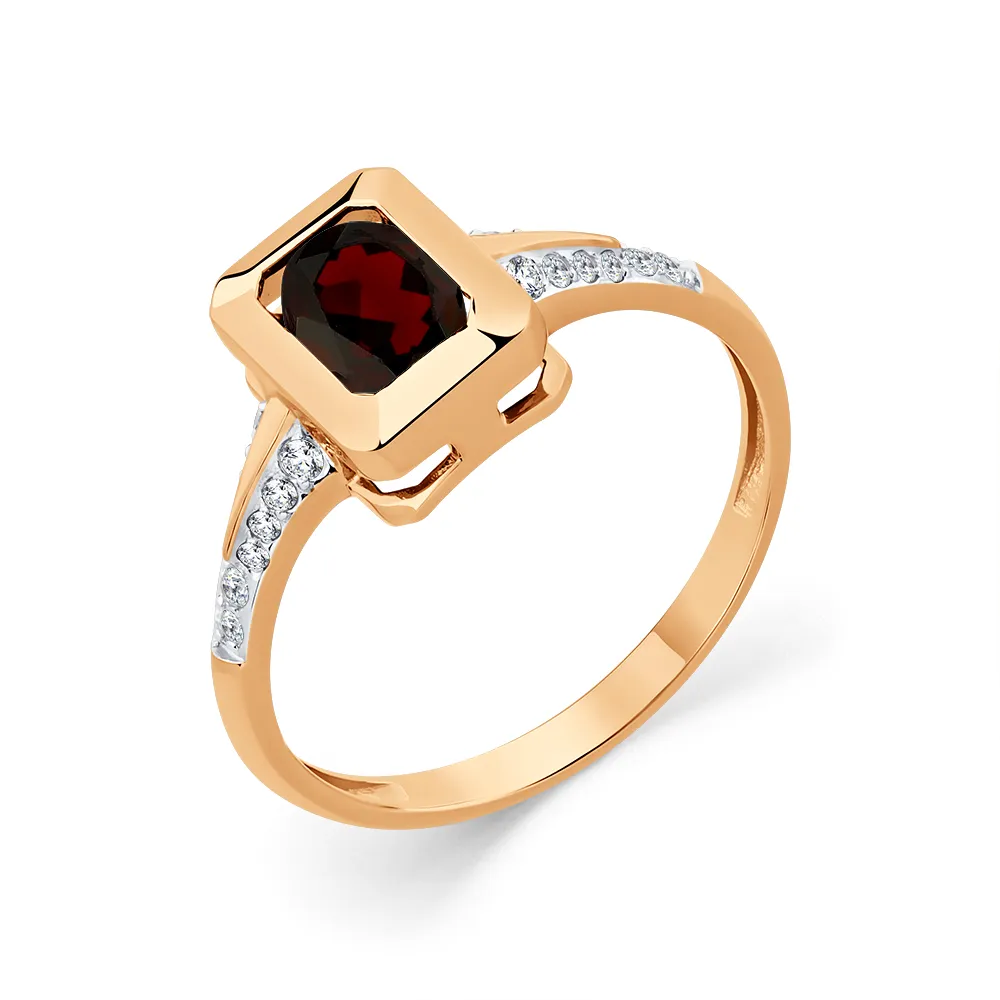 Inel din aur roșu cu Cubic Zirconia Incolor, Granat