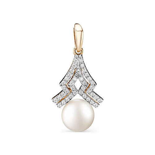 Pandantiv din aur roșu cu pietre Cubic Zirconia Incolor, Perla Albă