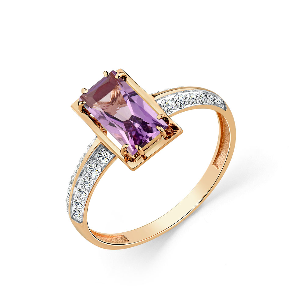 Inel din aur roșu cu pietre Cubic Zirconia Incolor, Ametist