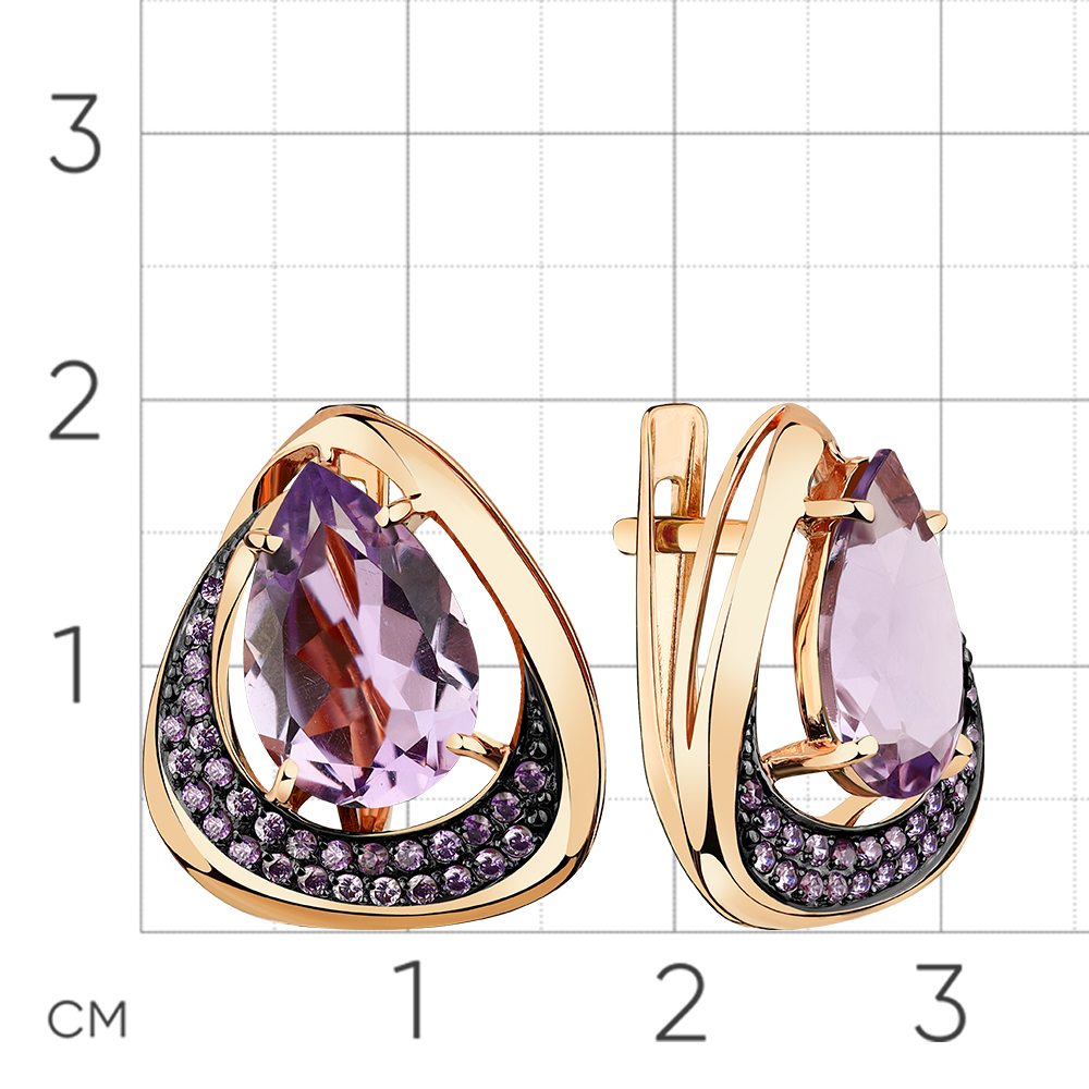 Серьги из красного золота с камнями Фианит, Аметист