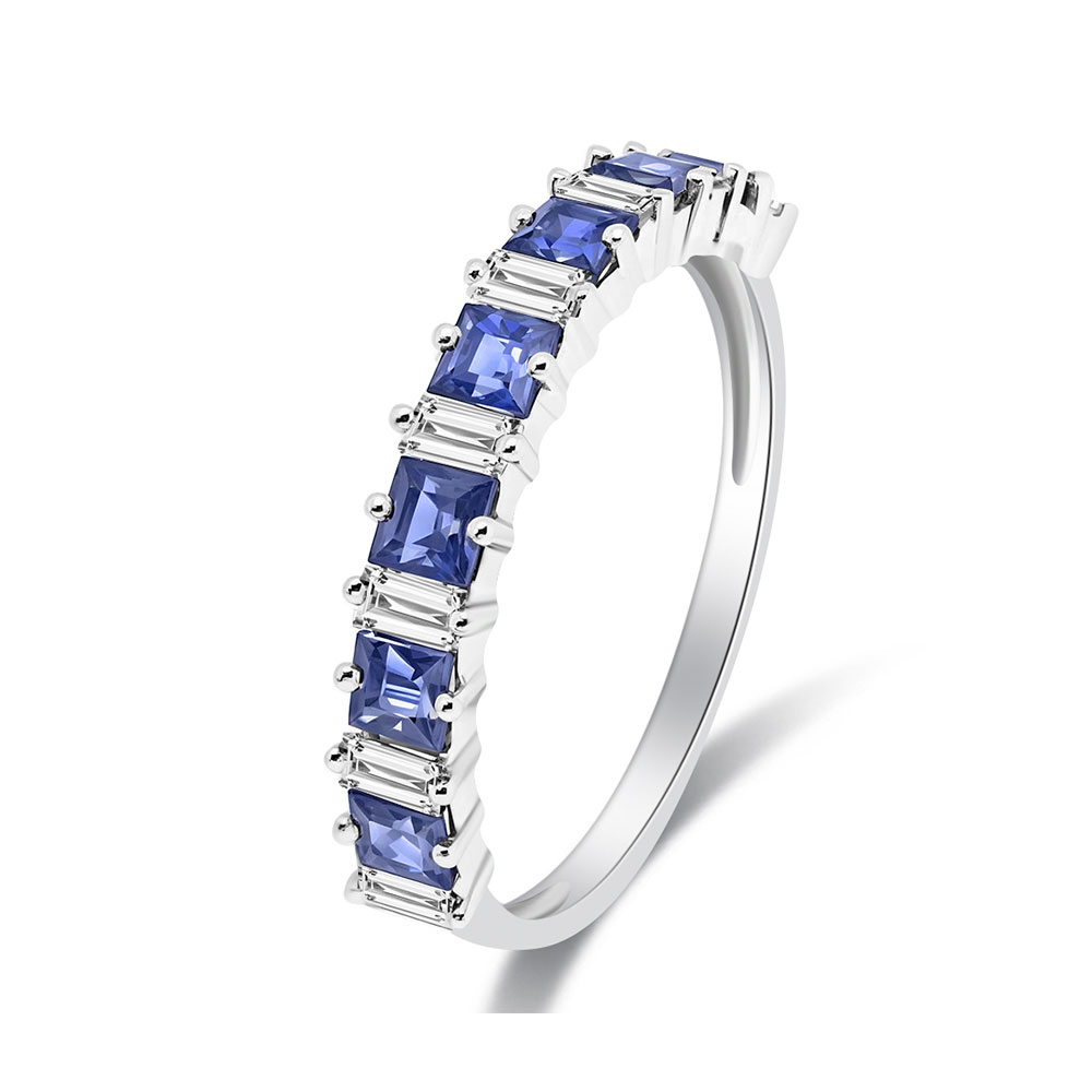 Кольцо из белого золота с камнями Бриллиант, Сапфир