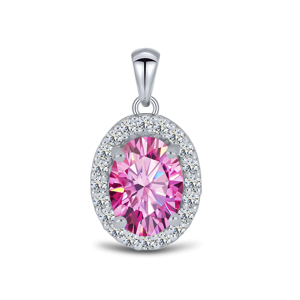 Pandantiv din aur alb cu pietre Moissanite, Moissanit roz