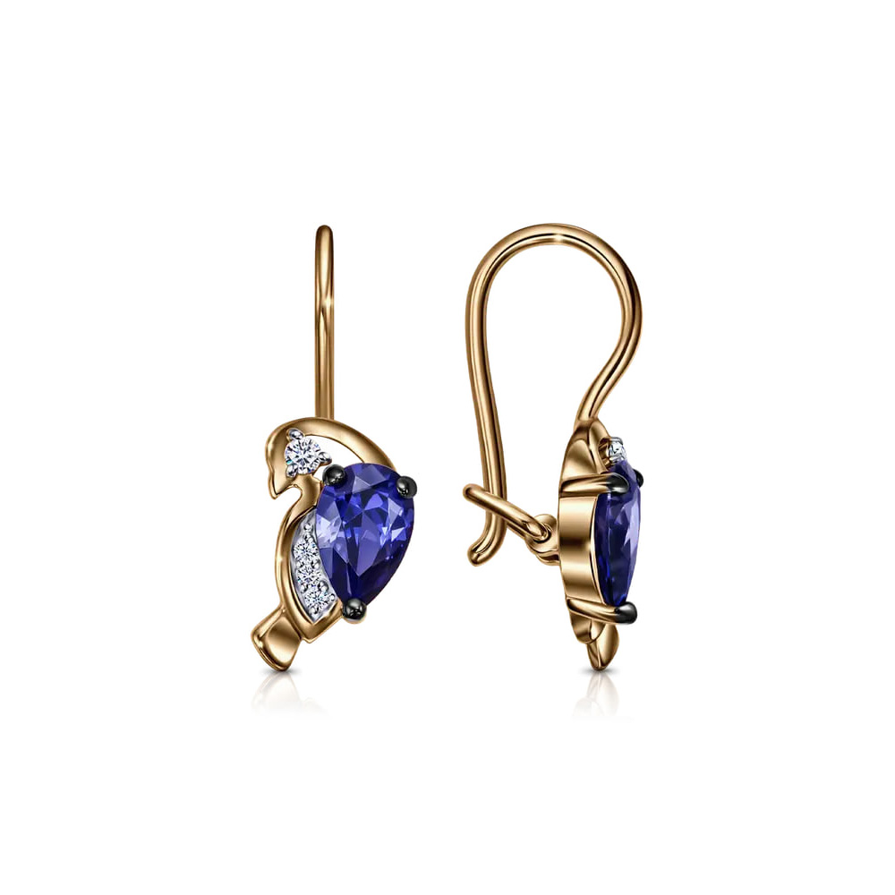 Cercei p-u copii din aur roșu cu pietre Cubic Zirconia Incolor, Cubic Zirconia Albastru Safir