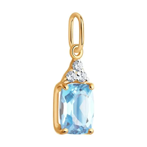 Pandantiv din aur roșu cu Cubic Zirconia Incolor, Topaz albastru