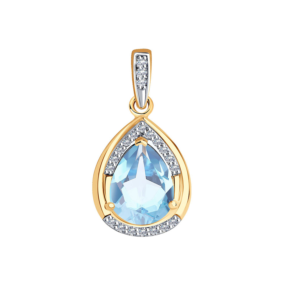 Pandantiv din aur roșu cu pietre Diamant, Topaz albastru