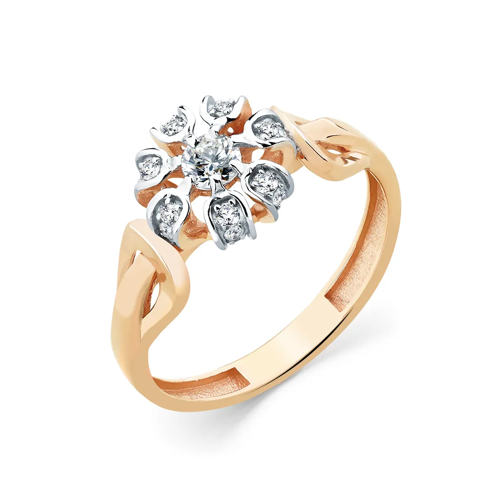 Inel din aur roșu cu Cubic Zirconia Incolor